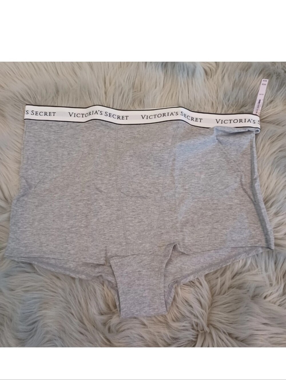 Victoria's secret logo cotton high-waist boyshort panty GRAY LARGE